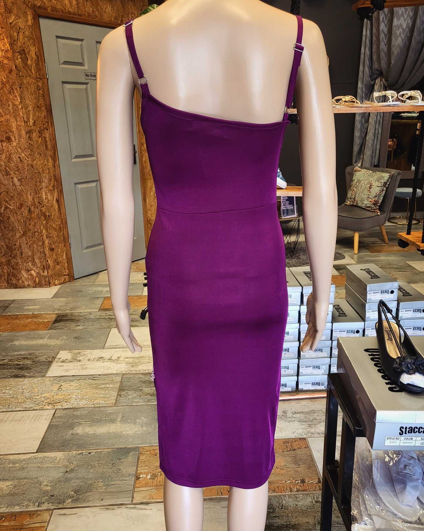 Aubergine cowl midi dress
