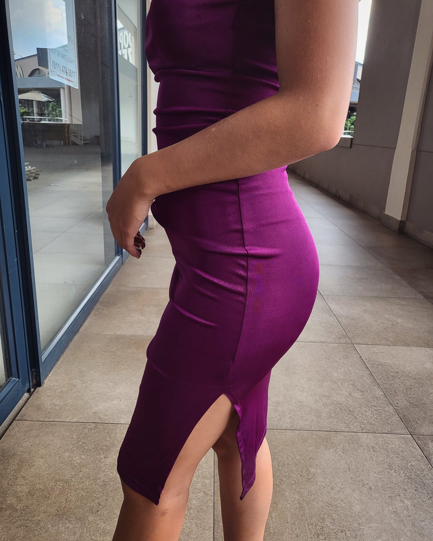 Aubergine cowl midi dress