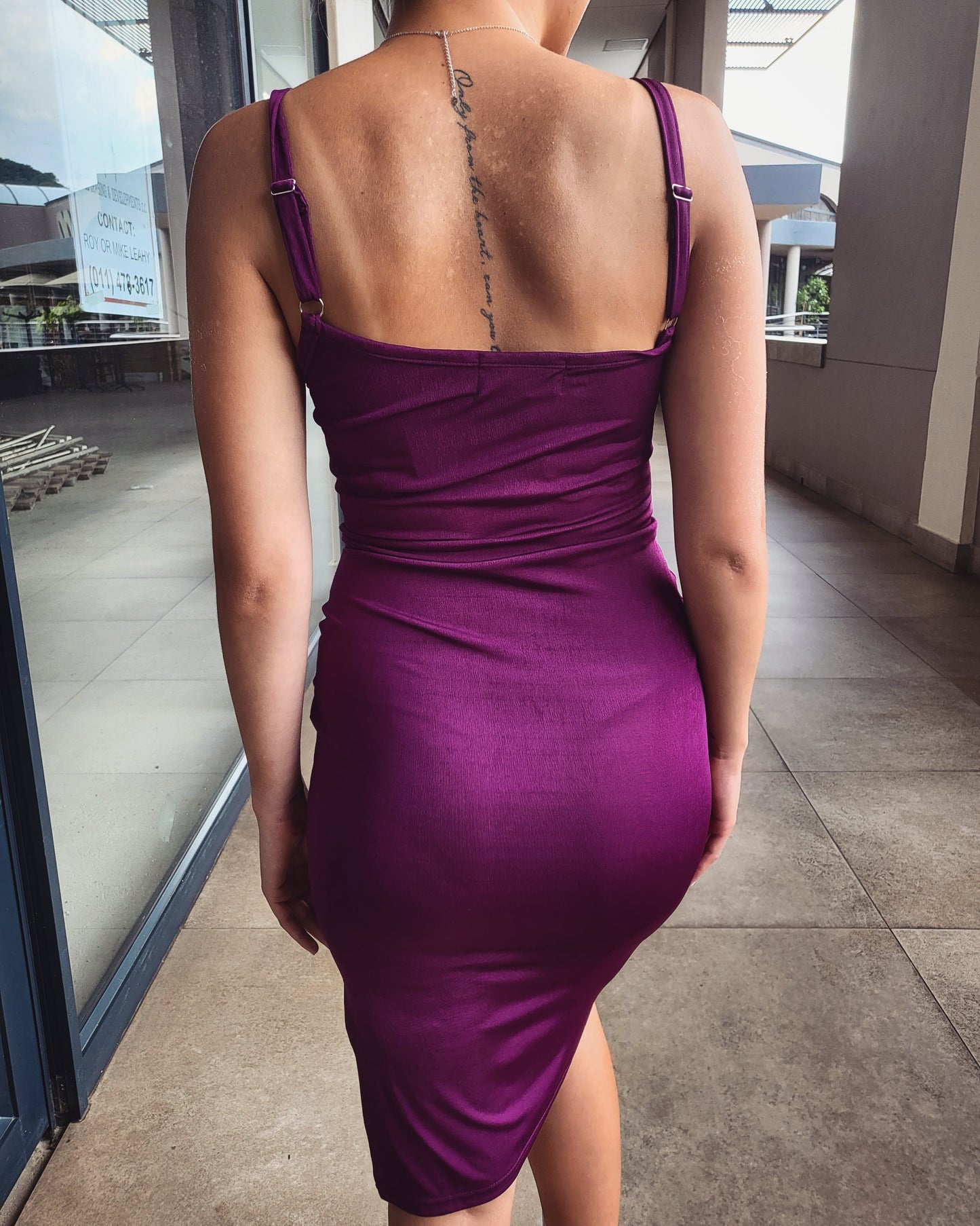 Aubergine cowl midi dress