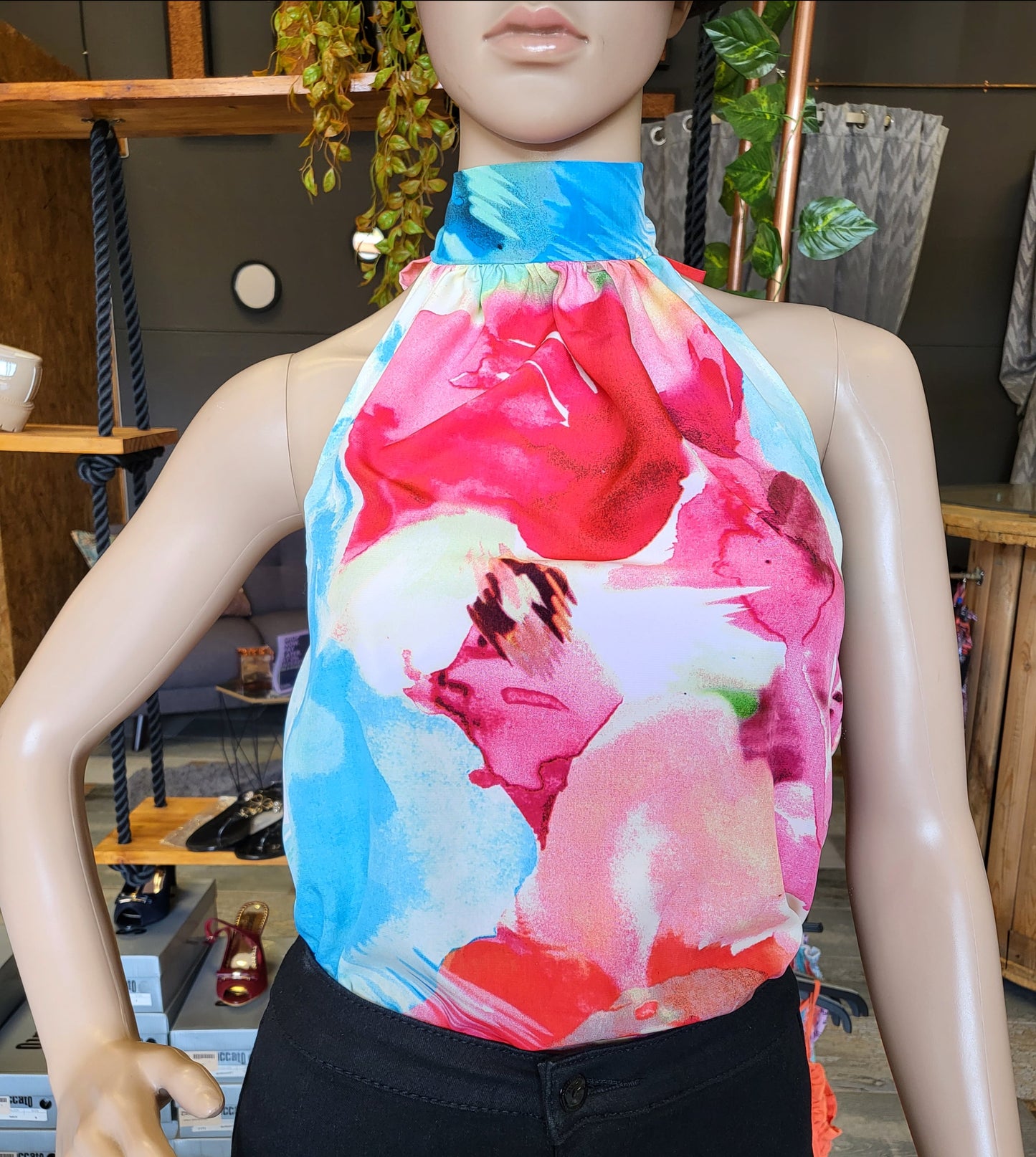 Pink abstract halter blouse