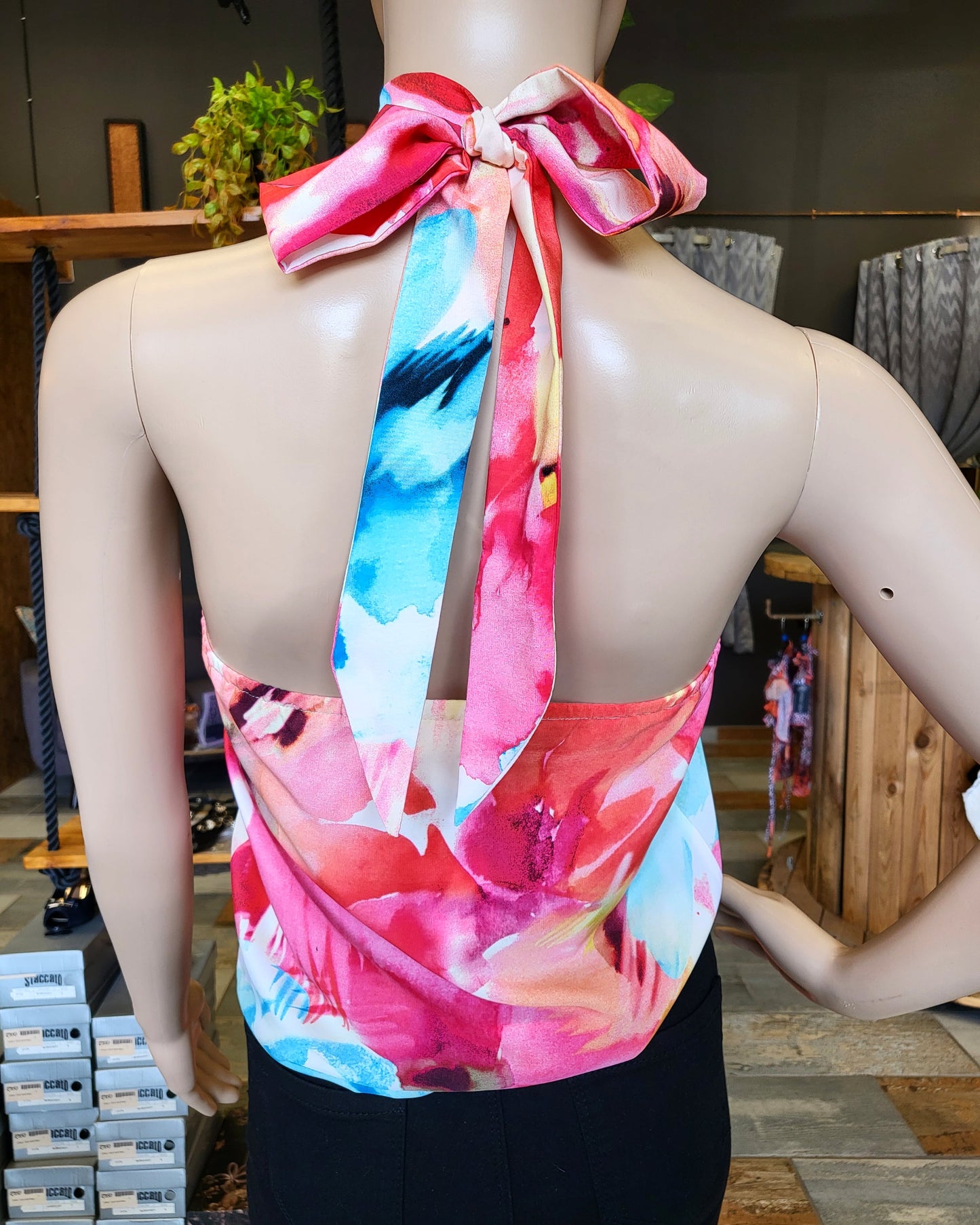 Pink abstract halter blouse