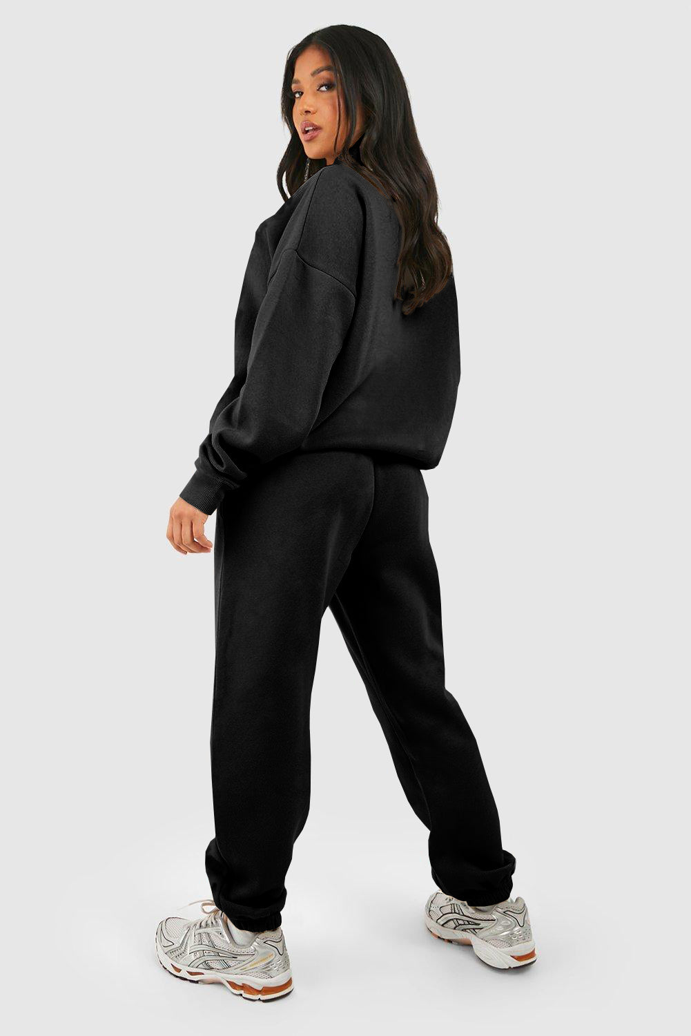 Black Plain Half Zip V Neck Tracksuit