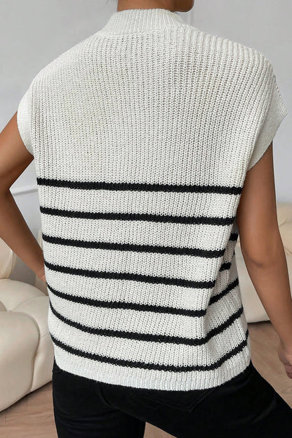 White Stripe Half Zip Sweater T-shirt