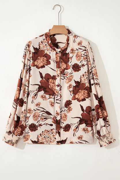 Brown Floral Print Blouse