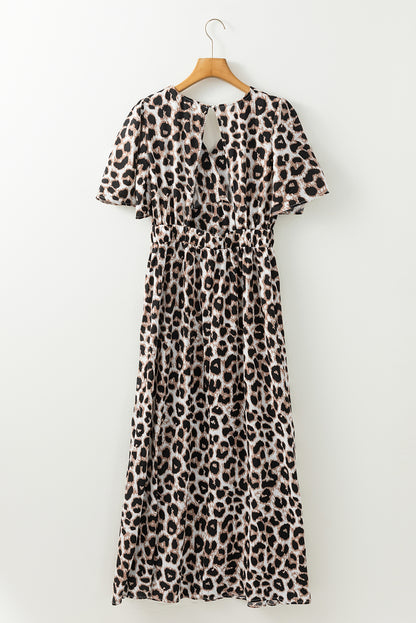 Khaki Leopard Open Back Maxi Dress