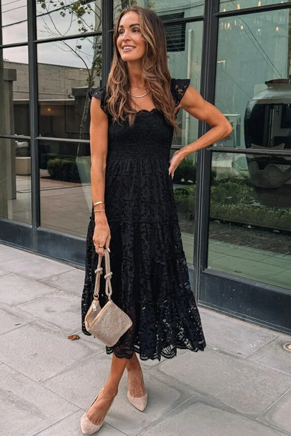 Black Lace Midi Dress