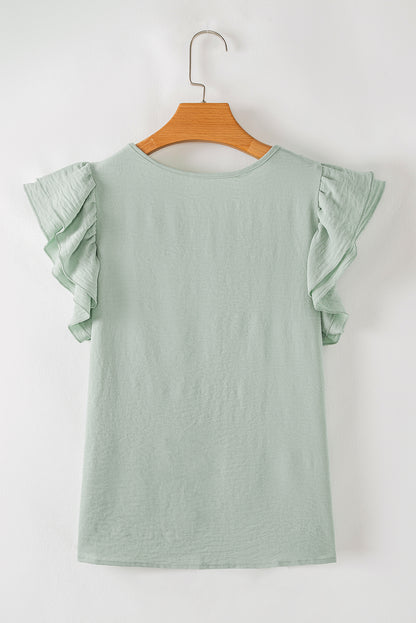 Sage Ruffled Short Sleeve Blouse