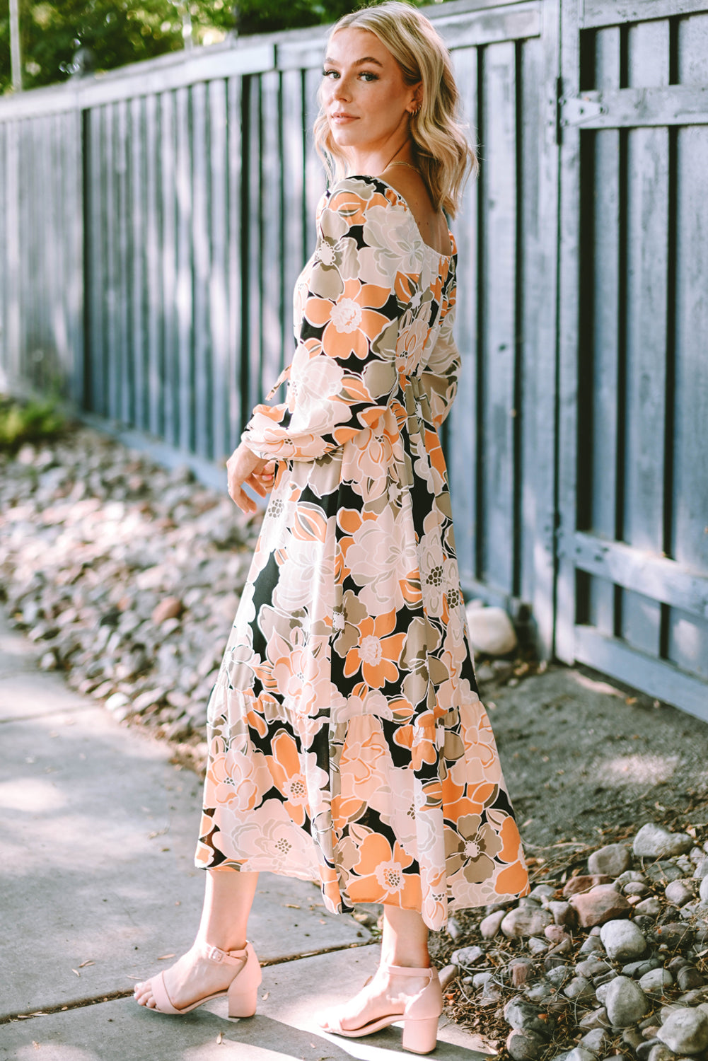 Beige Bold Floral Maxi Dress