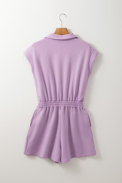 Lilac Zip Collar High Waist Romper