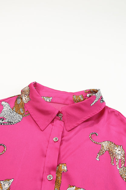 Cheetah Print Button Up Satin Shirt