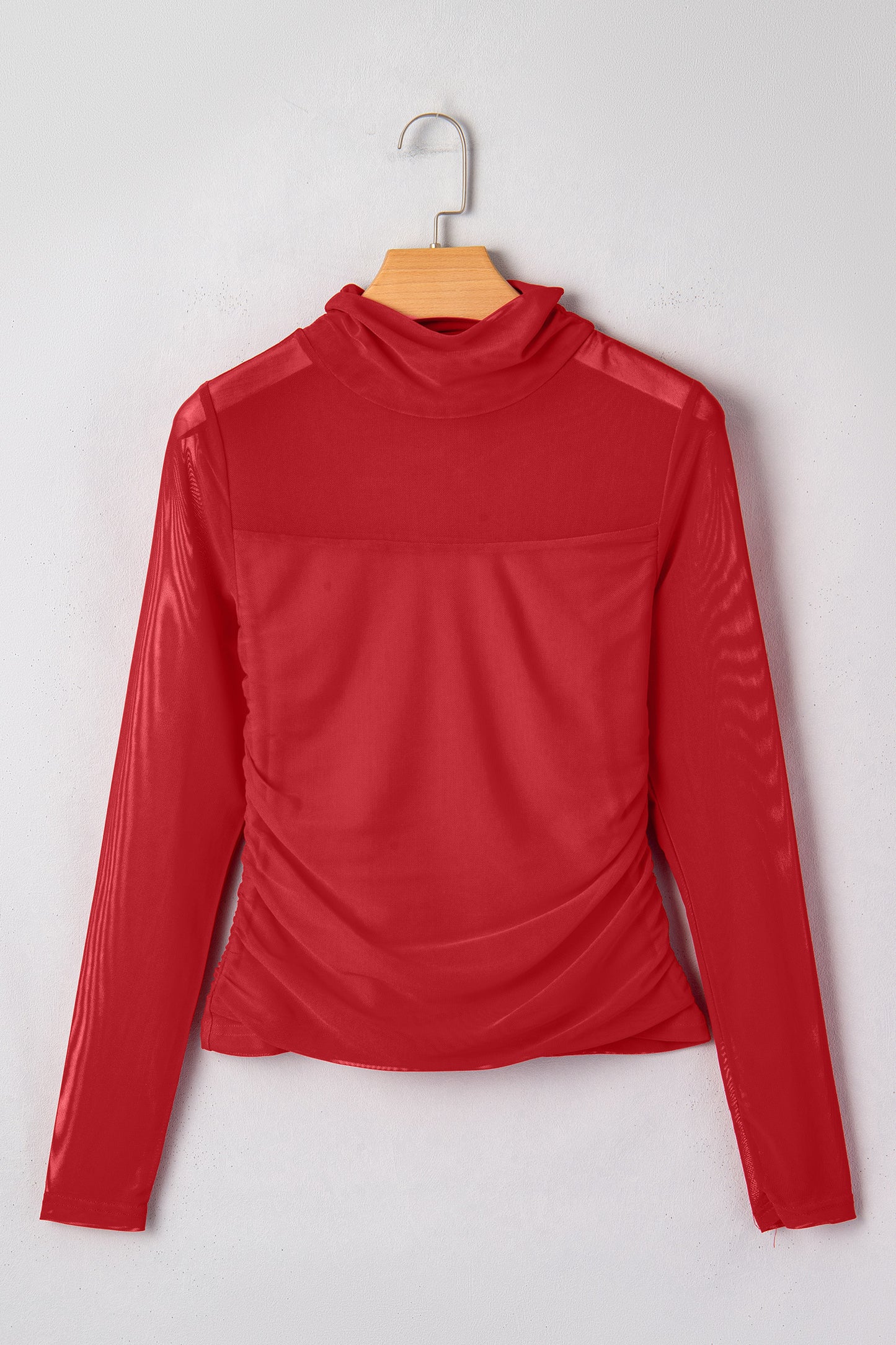 Red Sheer Mesh Long Sleeve Top