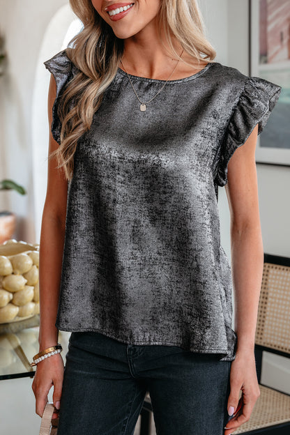 Silver Metallic Ruffle Blouse