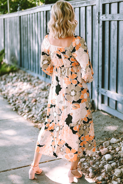 Beige Bold Floral Maxi Dress