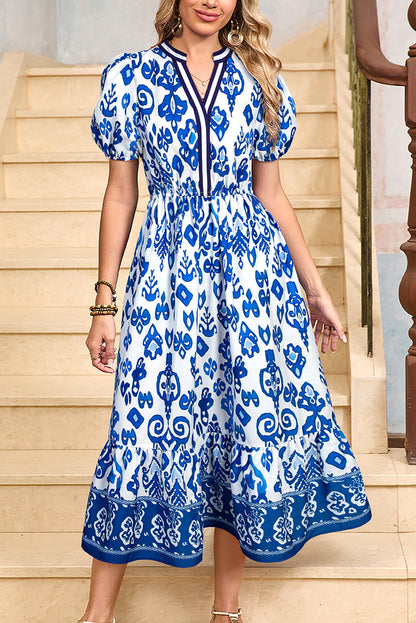 Blue Floral High Waist Maxi Dress