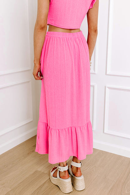 Pink Ruffle Trim Crop & Long Skirt Set