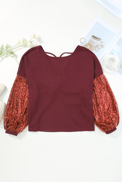 Sequin Open Back Knit Top