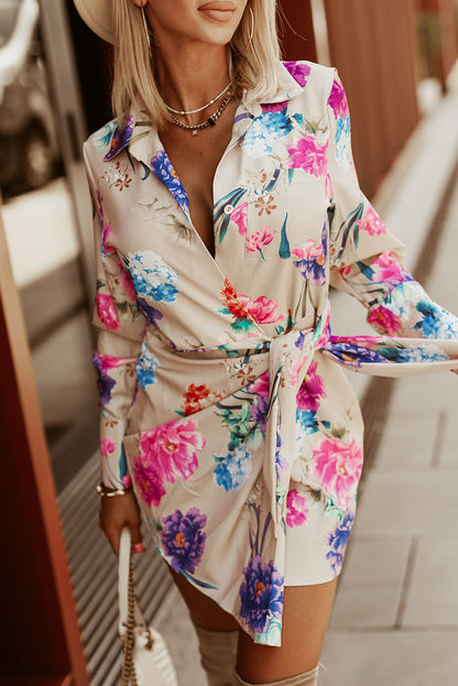 Multicolor Floral Mini Shirt Dress