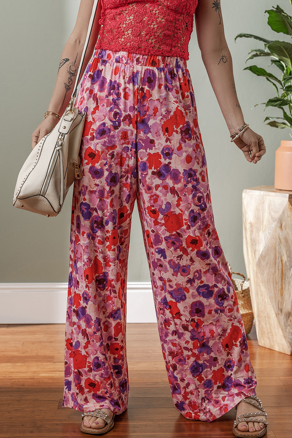 Purple Floral High Waist Pants