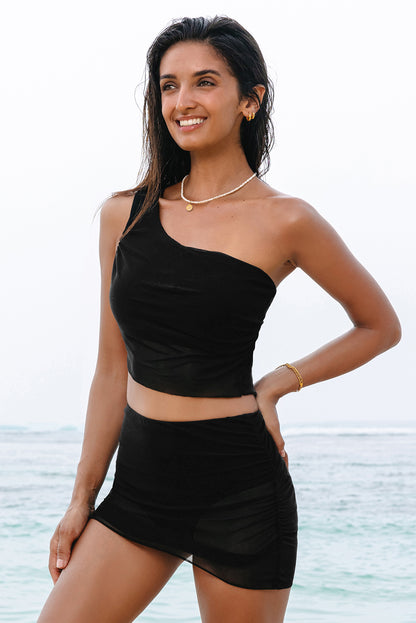 Black Mesh Bikini Top and Skirt Set