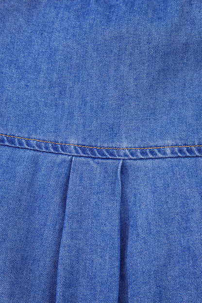 Blue Frilled Button Up Denim Shirt