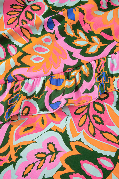 Rose Summer Print Ruffled Asymmetric Maxi Dress