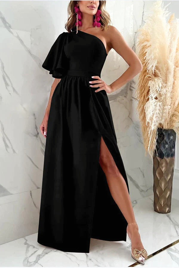 Black One Shoulder Evening Dress