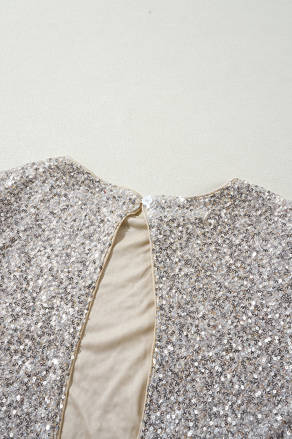 Silver Sequin Cutout Back Blouse