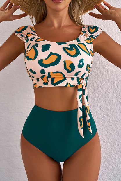 Green Leopard High Waist Bikini Set