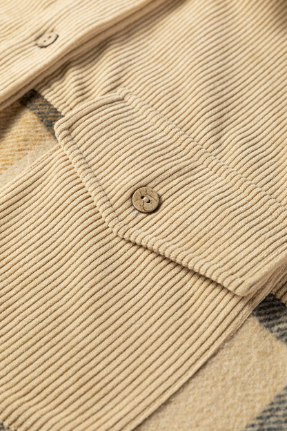 Beige Plaid Corduroy Shacket