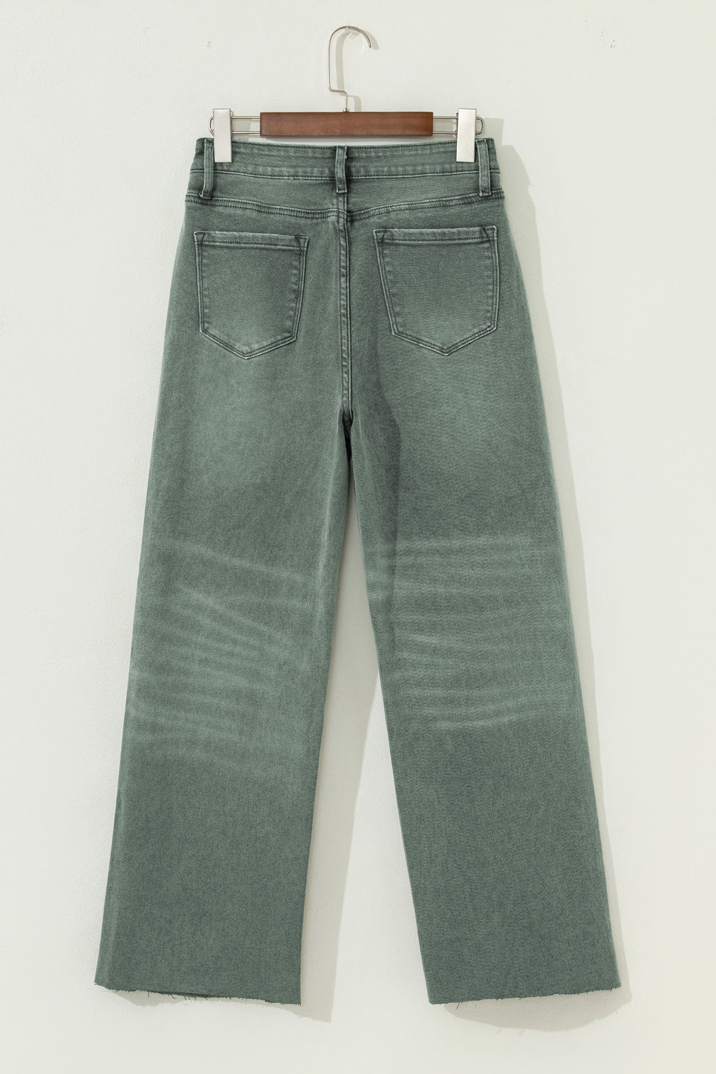 Green Washed Raw Edge Wide Leg Jeans