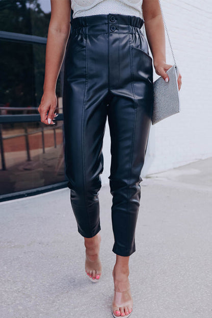 Black High Waist Faux Leather Pants