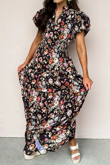 Black Floral Tiered Maxi Dress