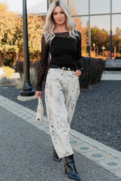 Black Asymmetric Lace Long Sleeve Top