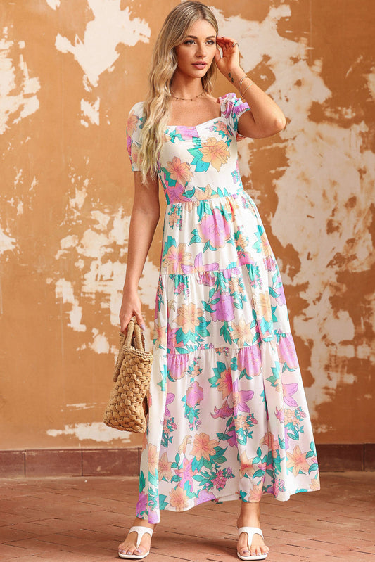 Multicolour Tiered Floral Maxi Dress