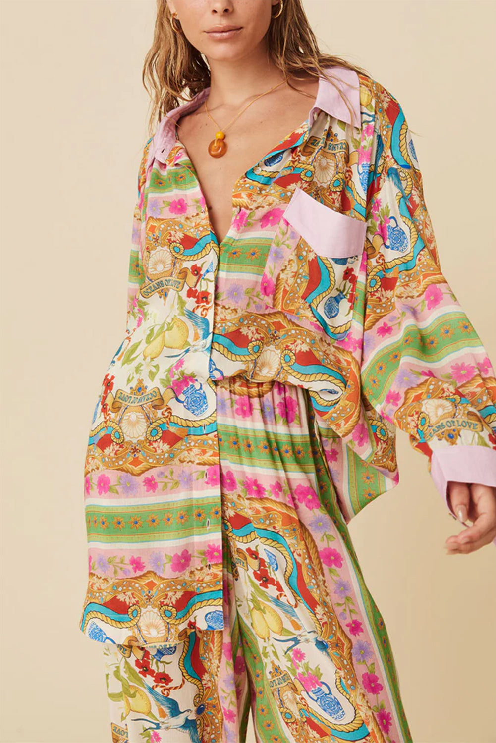 Multicolour Boho Long Sleeve Shirt Dress