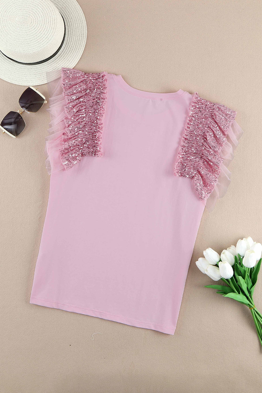 Pink Sequined Ruffle Top