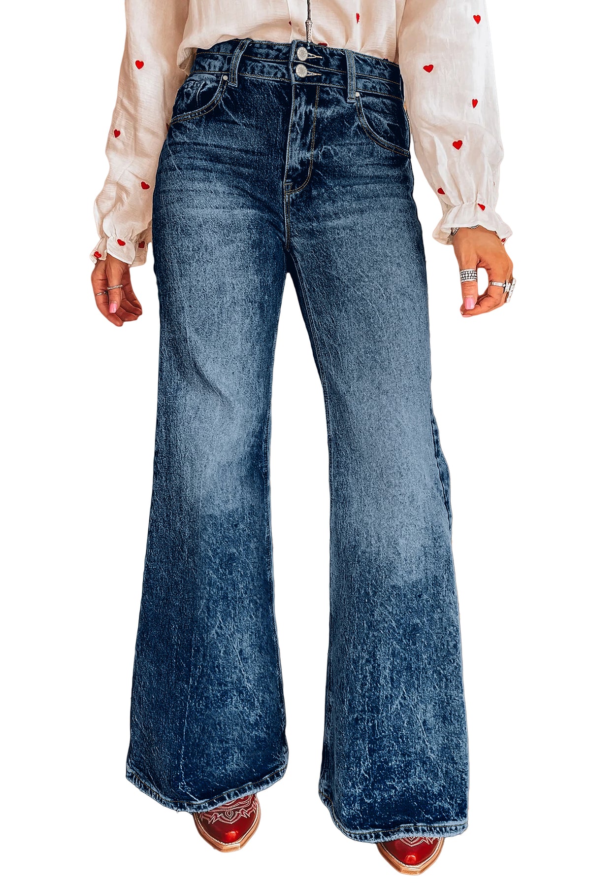 Blue Acid Wash Flare Jeans