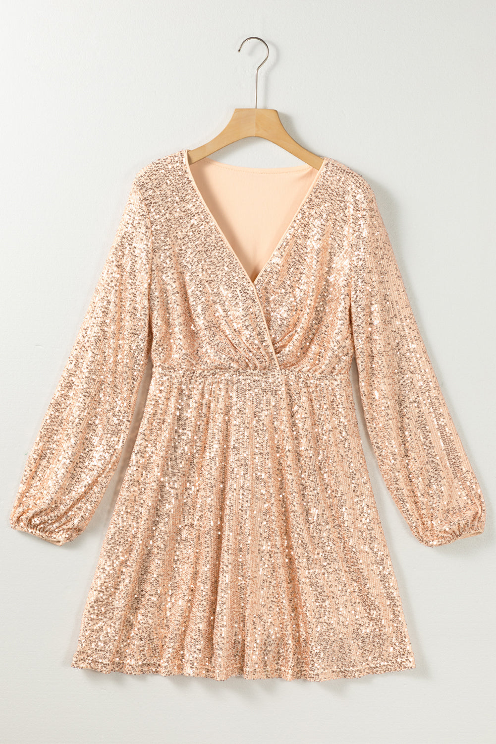 Apricot V-neck Sequin Dress