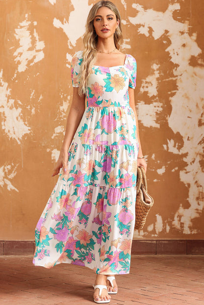 Multicolour Tiered Floral Maxi Dress