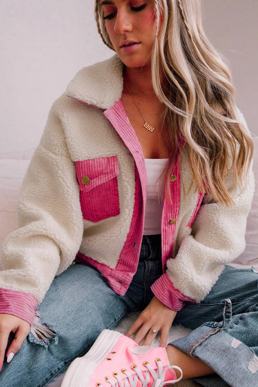 Pink Sherpa Crop Jacket