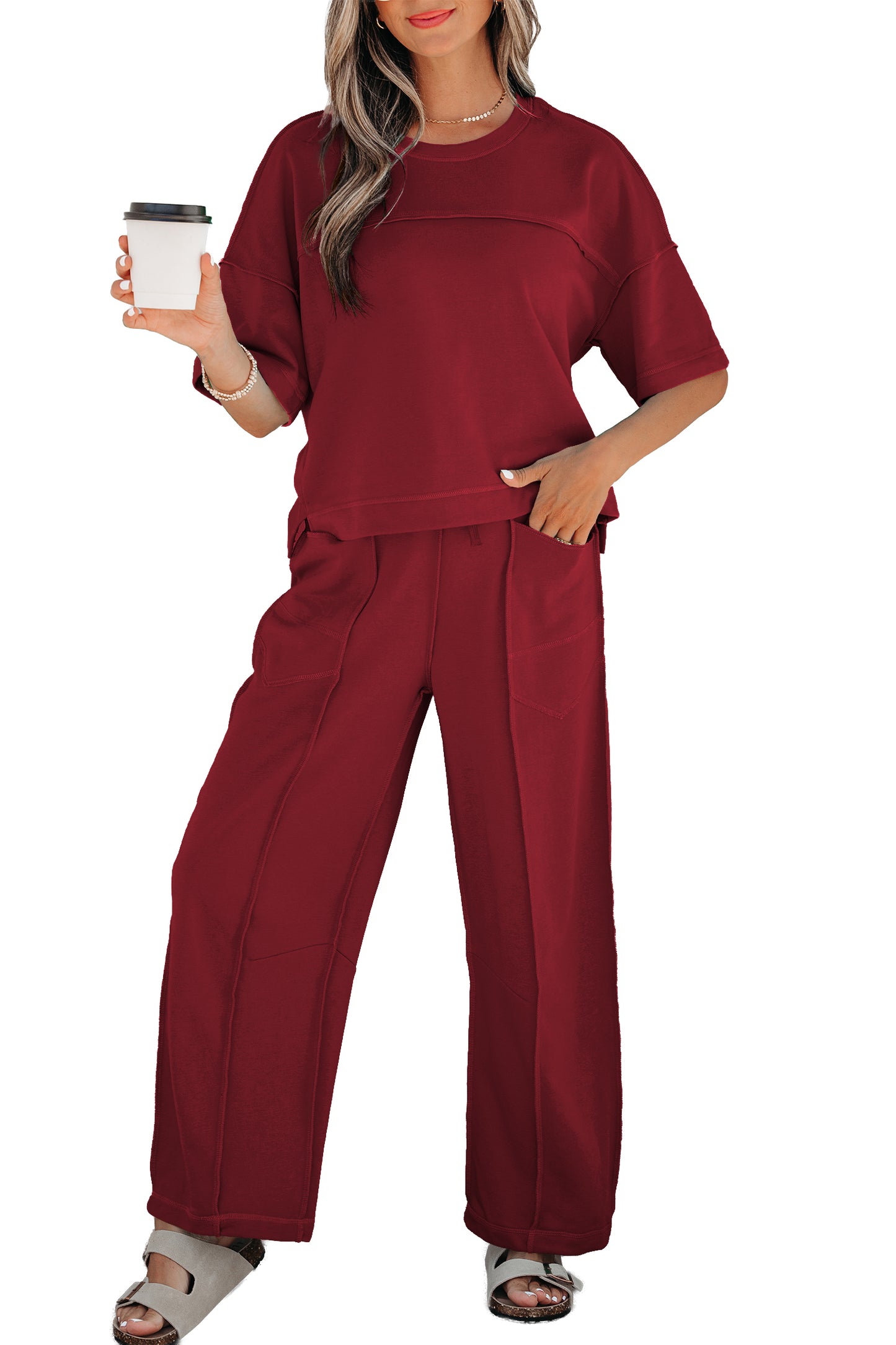 Red Boxy Tee and Barrel Pants Set