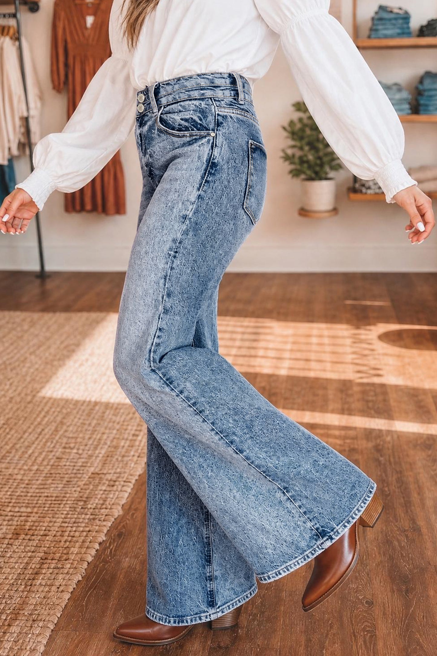 Blue Acid Wash Flare Jeans