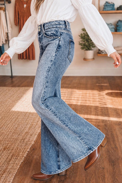 Blue Acid Wash Flare Jeans