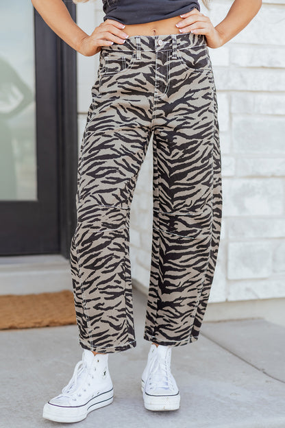 Grey Zebra Barrel Jeans