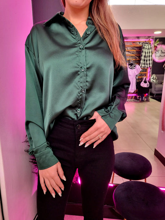 Green Satin Blouse