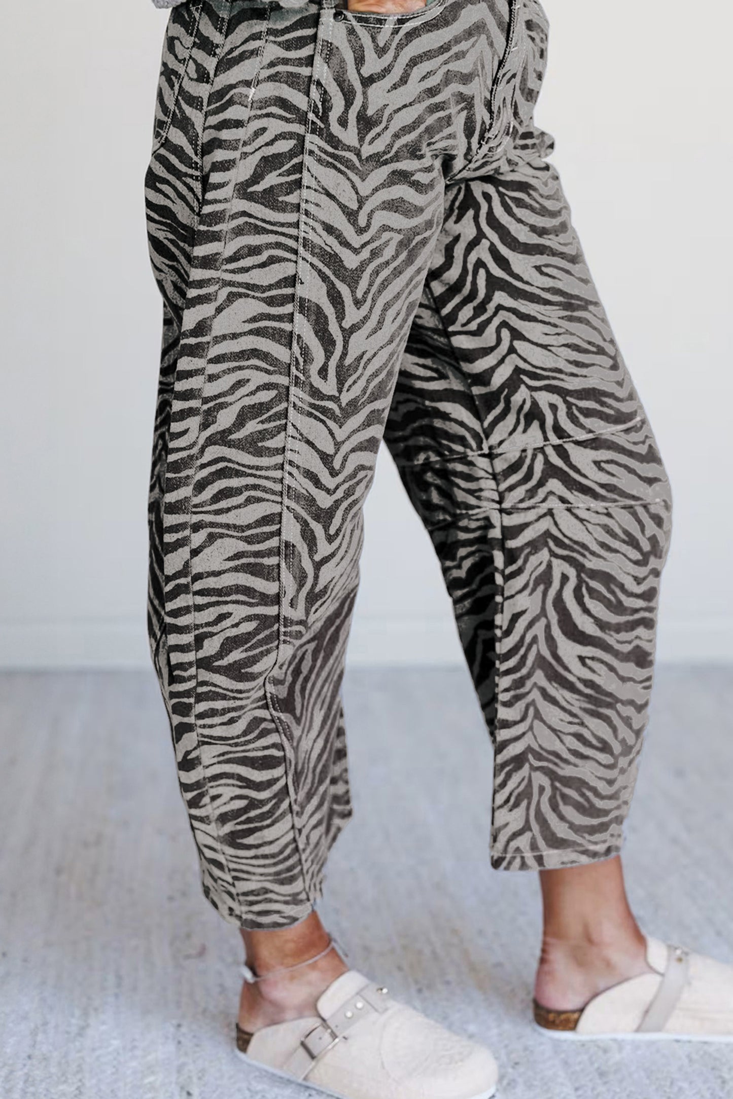Grey Zebra Barrel Jeans