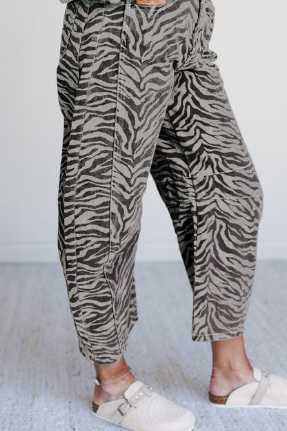 Grey Zebra Barrel Jeans