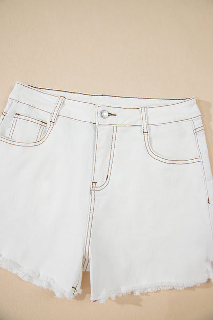 White High Waist Denim Shorts