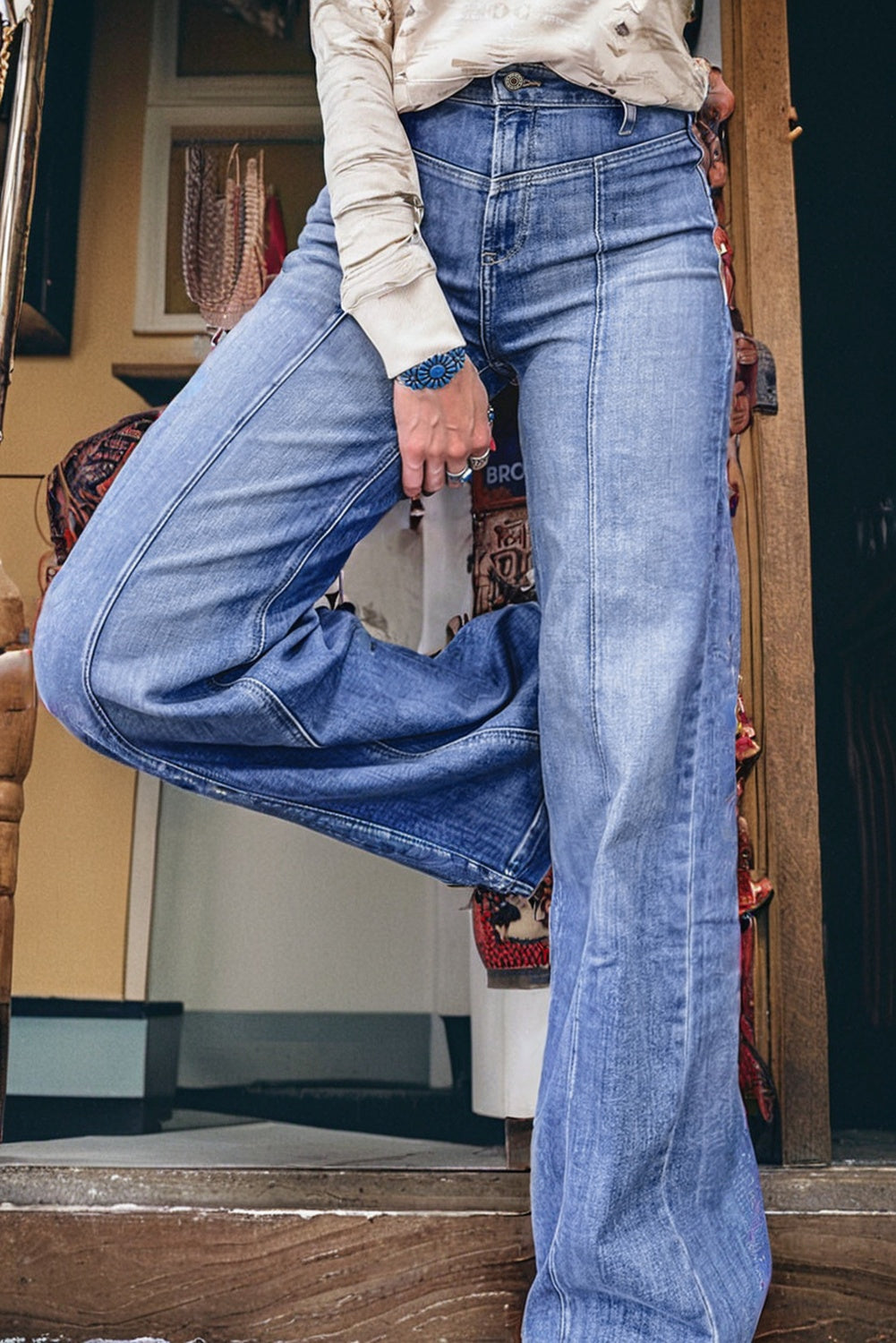 Blue Straight Cut High Rise Jeans