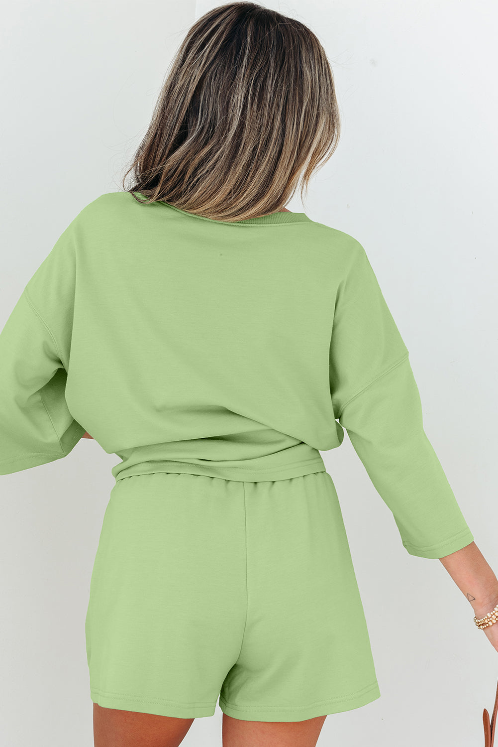 Green V Neck Half Sleeve Tee and Shorts